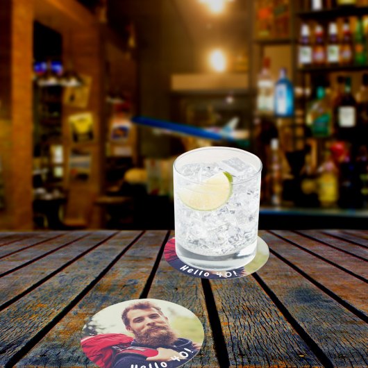 40歳の誕生日カスタム写真こんにちは40人の男性 ラウンドペーパーコースター