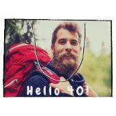 40歳の誕生日カスタム写真こんにちは40歳の男 ラージペーパーバッグ (裏面)