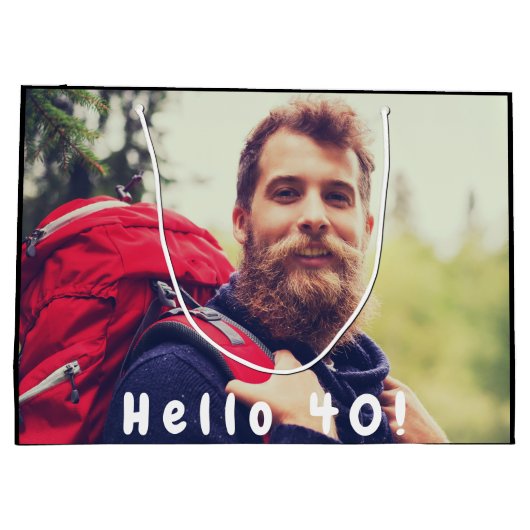 40歳の誕生日カスタム写真こんにちは40歳の男 ラージペーパーバッグ (裏面)