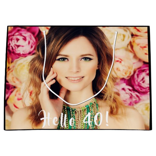 40歳の誕生日カスタム写真こんにちは40 ラージペーパーバッグ (正面)
