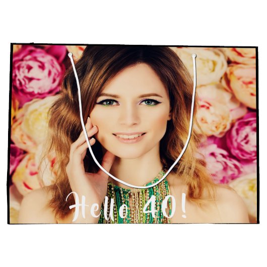 40歳の誕生日カスタム写真こんにちは40 ラージペーパーバッグ (裏面)