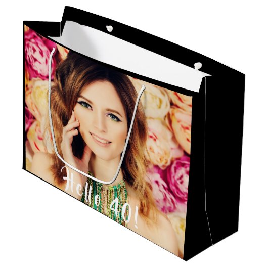 40歳の誕生日カスタム写真こんにちは40 ラージペーパーバッグ (正面アングル)