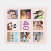 40歳の誕生日カスタム写真コラージュバラ金ゴールドピンク フリースブランケット (正面(横))