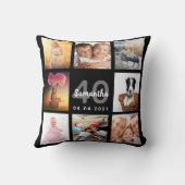 40歳の誕生日カスタム写真コラージュ女性ブラック クッション (裏面)