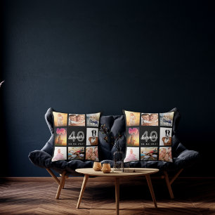 40歳の誕生日カスタム写真コラージュ女性ブラック クッション