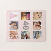 40歳の誕生日カスタム写真バラ金ゴールド赤面ピンク ジグソーパズル (横)