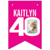 40歳の誕生日カスタム写真ピンク白 バンティングフラッグ (第1の旗)