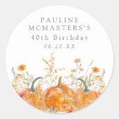 40歳の誕生日カボチャのワイルドフラワーカスタムのお願い ラウンドシール (正面)