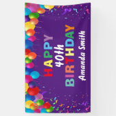 40歳の誕生日カラフル気球（紫） 横断幕 (縦)