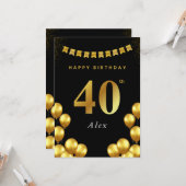 40歳の誕生日カード 黒と金の風船 カード (正面/裏面インサイチュ)
