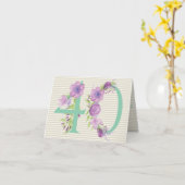 40歳の誕生日カード – 40歳 – 紫の水彩 カード (黄色い花)