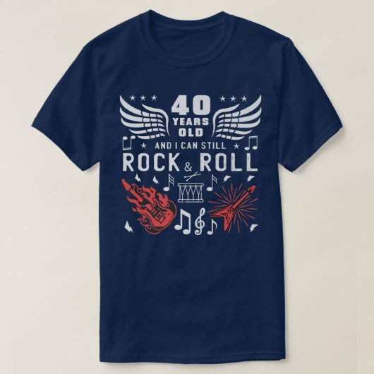 40歳の誕生日ガッグ40歳のギタードラム Tシャツ (デザイン正面)