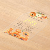 40歳の誕生日ガーデンモダンオレンジ色の白い花 アクリル招待状 (レイダウン)