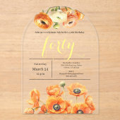 40歳の誕生日ガーデンモダンオレンジ色の白い花 アクリル招待状 (正面)