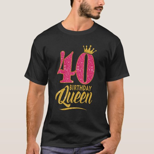 40歳の誕生日クイーン40歳の女の子クラウンピンク Tシャツ (正面)