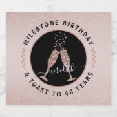 40歳の誕生日グリッターきらめくワイントーストペルソナ スパークリングワインラベル (シングルラベル)