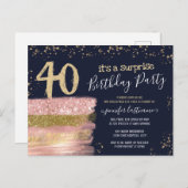 40歳の誕生日グリッターケーキサプライズパーティーはがき ポストカード (正面/裏面)