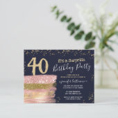 40歳の誕生日グリッターケーキサプライズパーティーポストカード ポストカード (スタンド正面)