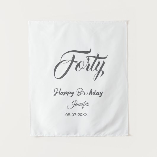 40歳の誕生日グレーカード 名前 日付 年 タペストリー (正面)