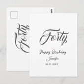 40歳の誕生日グレーカード 名前 日付 年 ポストカード (正面/裏面)