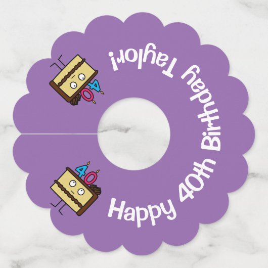 40歳の誕生日ケーキとろうそくのチョコレートのアイシング ワイングラスタグ (正面)