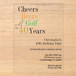 40歳の誕生日ゴルフ Cheers Beers ミニマルパーティー アクリル招待状
