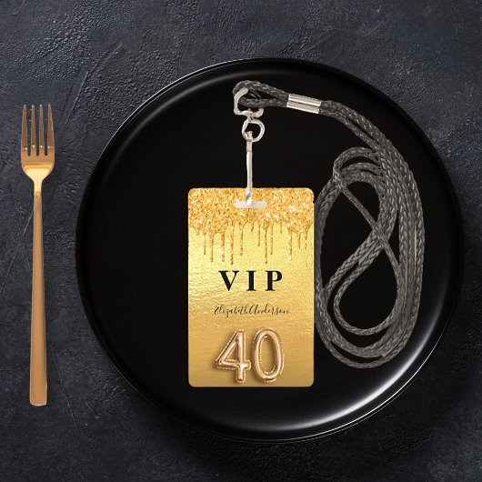 40歳の誕生日ゴールドグリッターVIP バッジ
