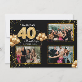 40歳の誕生日ゴールドシルバーブラックバルーン 招待状