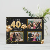 40歳の誕生日ゴールドシルバーブラックバルーン 招待状 (スタンド正面)