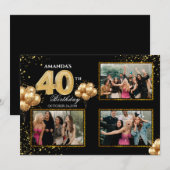 40歳の誕生日ゴールドシルバーブラックバルーン 招待状 (正面/裏面)