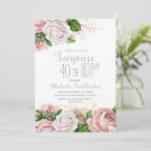 40歳の誕生日サプライズ ブラッシュピンクの花束 招待状 (スタンド正面)