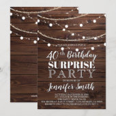 40歳の誕生日サプライズ ラスティックウッド ストリングライト 招待状 (正面/裏面)