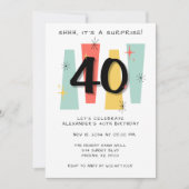 40歳の誕生日サプライズ レトロ ミッドセンチュリー モダン 招待状 (正面)