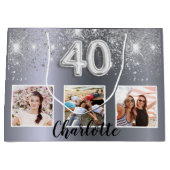 40歳の誕生日シルバーグリッターフォトモノグラム ラージペーパーバッグ (正面)