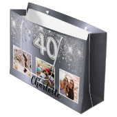 40歳の誕生日シルバーグリッターフォトモノグラム ラージペーパーバッグ (正面アングル)