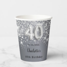 40歳の誕生日シルバーグリッターモノグラム 紙コップ