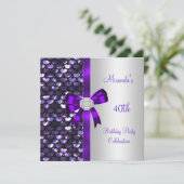 40歳の誕生日シルバーシークインパープルダイヤモンドボウ 招待状 (スタンド正面)