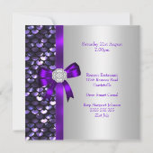 40歳の誕生日シルバーシークインパープルダイヤモンドボウ 招待状 (裏面)
