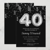40歳の誕生日シルバーバルーン（コンフェッティ付き） 招待状 (正面/裏面)