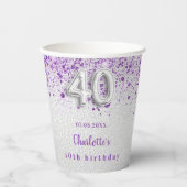 40歳の誕生日シルバーパープルグリッターモノグラム 紙コップ (正面)