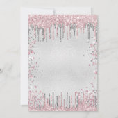 40歳の誕生日シルバーピンクの金属グリッターダスト 招待状 (裏面)