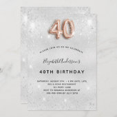 40歳の誕生日シルバー金ゴールドグリッター 招待状 (正面/裏面)