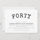 40歳の誕生日シンプルパーティーミニマルブラック 招待状 (正面)