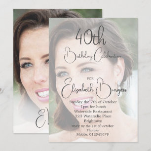 40歳の誕生日シンプル写エレガント真 招待状