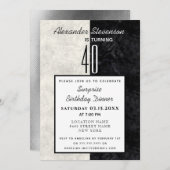 40歳の誕生日シンプル白黒の大理石 招待状 (正面/裏面)