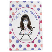 40歳の誕生日スティックガール水玉模様 ミディアムペーパーバッグ (正面)