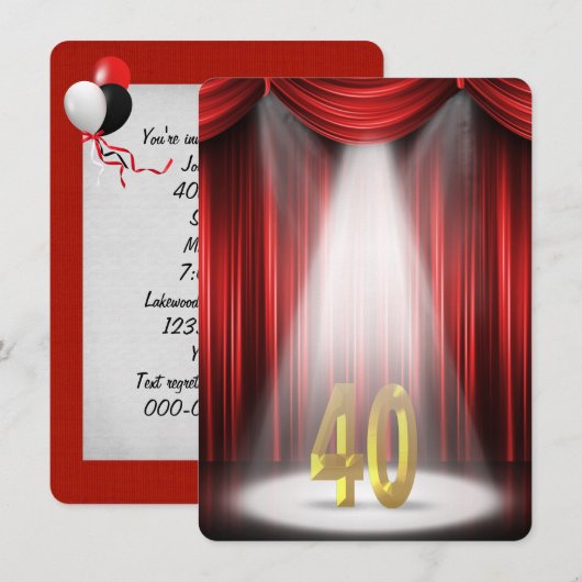 40歳の誕生日ステージスポットライト 招待状 (正面/裏面)