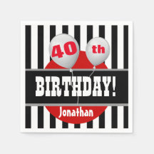 40歳の誕生日ストライプとバルーンブラックレッドA07