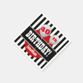 40歳の誕生日ストライプとバルーンブラックレッドA07 スタンダードカクテルナプキン (角)