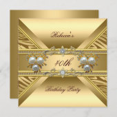 40歳の誕生日ゼブラエレガント金ゴールドパール宝石 招待状 (正面/裏面)